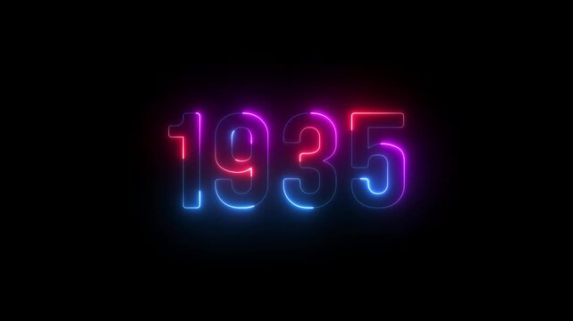 1935 neon line text. Abstract 1935 neon text animation ,For neon color Glowing neon number text background. 1935 title metal text on glowing text animation black background. glow old years animations