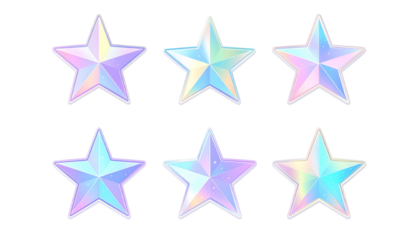 Sixteen iridescent stars in pastel shades