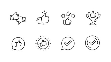 Thumbs up line icons set – feedback, approval, rating symbols