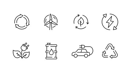Sustainability and energy icons set – outline, eco, green technology symbols