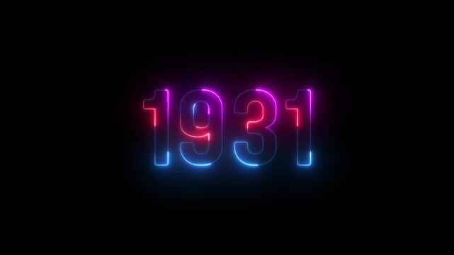 1931 neon line text. Abstract 1931 neon text animation ,For neon color Glowing neon number text background. 1931 title metal text on glowing text animation black background. glow old years animations