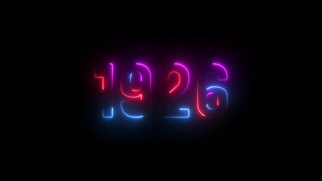 1926 neon line text. Abstract 1926 neon text animation ,For neon color Glowing neon number text background. 1926 title metal text on glowing text animation black background. glow old years animations