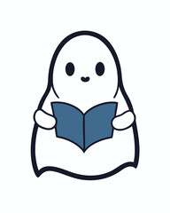 Cute cartoon ghost reading a book