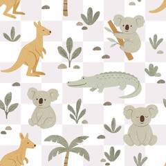 Naklejka premium Australian animals seamless pattern design. Repeat pattern. Watercolour illustration 