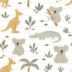 Australian animals seamless pattern design. Watercolor illustration	
