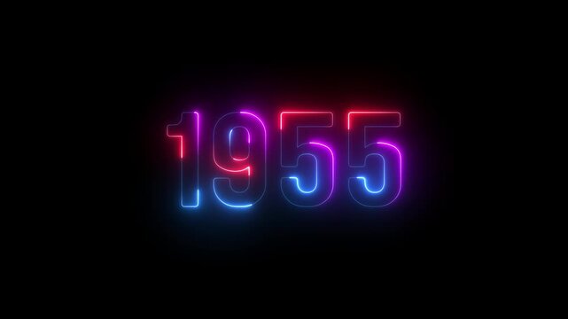 1955 neon line text. Abstract 1955 neon text animation ,For neon color Glowing neon number text background. 1955 title metal text on glowing text animation black background. glow old years animations