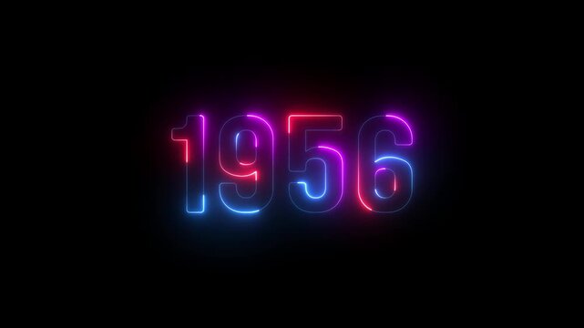 1956 neon line text. Abstract 1956 neon text animation ,For neon color Glowing neon number text background. 1956 title metal text on glowing text animation black background. glow old years animations