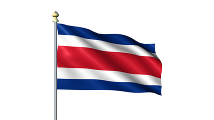 Waving Costa national flag on flagpole with transparent background