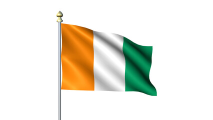 Waving Côte national flag on flagpole with transparent background