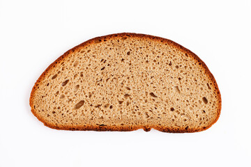 Slice of fresh, toasted bread on a white background