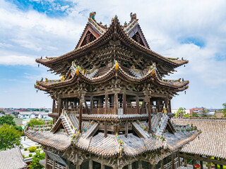 Obraz premium Summer aerial photography of Feiyun Tower in Wanrong County, Yuncheng City, Shanxi Province