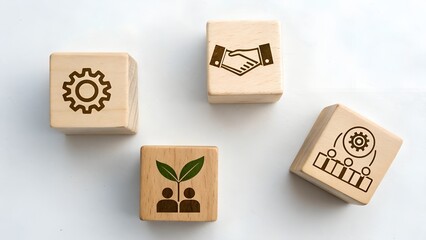 flat lay wooden blocks with engraved financial