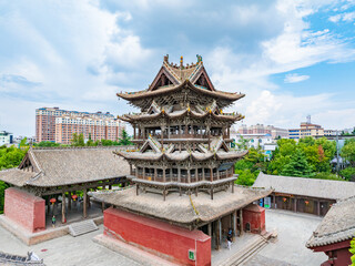 Obraz premium Summer aerial photography of Feiyun Tower in Wanrong County, Yuncheng City, Shanxi Province