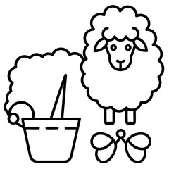 Cute sheep bucket and bow vector art line drawing for design and decoration purposes