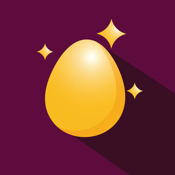 Gold Egg flat icon with long shadow isolated on purple background. Simple gold egg in flat style, vector illustration for web and mobile design.