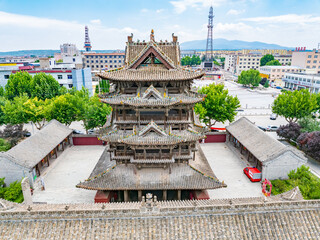 Summer aerial photography of Feiyun Tower in Wanrong County, Yuncheng City, Shanxi Province