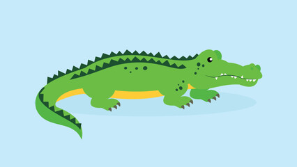 Crocodile vector illustration. Cute green crocodile.