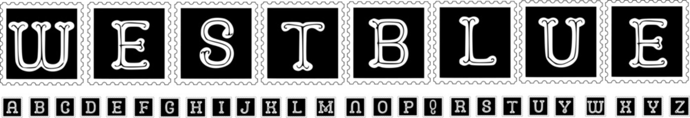 West Blue Font – Vintage Stamp Style Decorative Alphabet