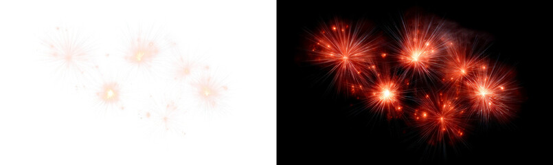 Sparkling Fireworks Display in Night Sky Celebration Display on Transparent and Black Background, png