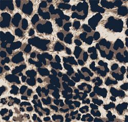 Leopard print. Vector seamless pattern. Animal skin background with black and brown spots on beige backdrop. Abstract exotic safari texture. Jaguar, leo, puma cheetah fur pattern. Repeat design