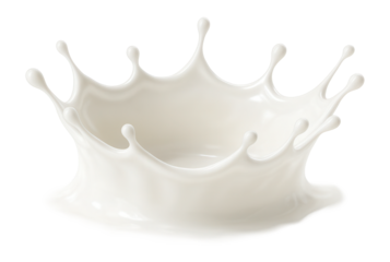 White milk splash with crown shape and droplets.