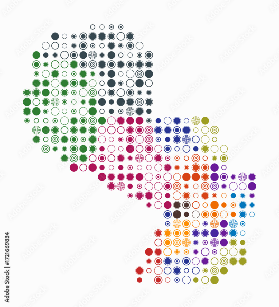 Poster paraguay, shape of the country build of colored cells. digital style map of the paraguay on white ba