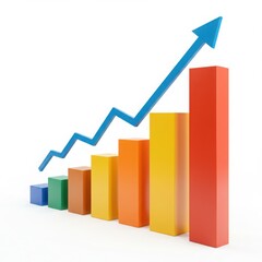 Upward trend bar chart with blue arrow