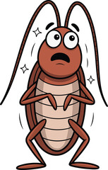 Cartoon cockroach illustration, afraid insect character, funny bug clipart, scared roach design, pest vector art, humorous creepy-crawly, children’s comic image