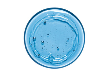 Vibrant blue cosmetic gel swatch with air bubbles, perfect for skincare, beauty, and wellness promotions