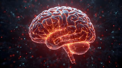 Fototapeta premium Futuristic Neon Brain Made of Circuits with AI Neural Network and Abstract Cybernetic Light Effects