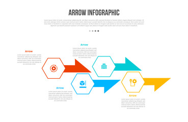 Arrow base shape infographics template diagram with hexagon up and down with sharp edge with 4 point step creative simple flat outline