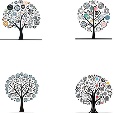 Decorative Tree Vector Icon Set, Ornamental Canopy Illustration