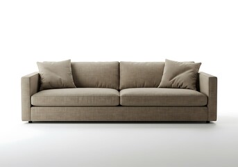 Modern light taupe colored sofa against a plain white background.
