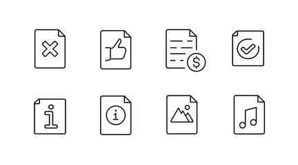 Document management outline icons set – data, file, information symbols