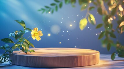 Wooden surface with flower and plants