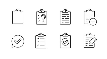 Task and checklist icons set – outline, linear, productivity and planning symbols