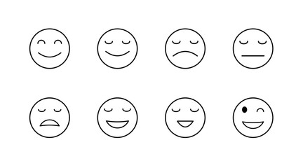Emotion and expression outline icons set – linear, mood, face representation symbols