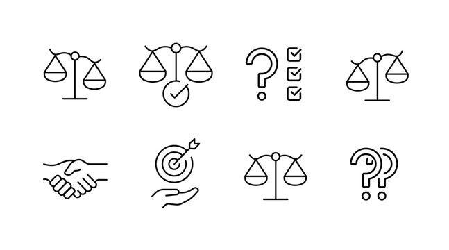 Business and law outline icons set – linear, corporate and legal symbol collection - Powered by Adobe