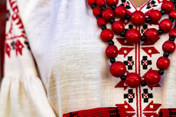 Ukrainian Vyshyvanka with Traditional Red Beads