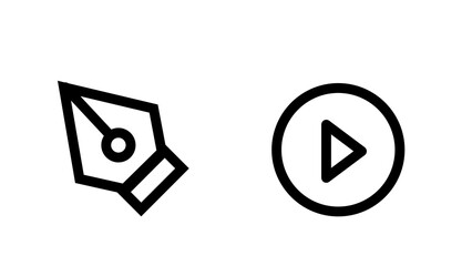 Two simple icons pen and play button Minimalist line art style Vector illustration Isolated on white background