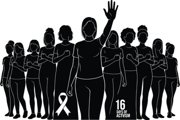 Group of women standing together for 16 days of activism illustration