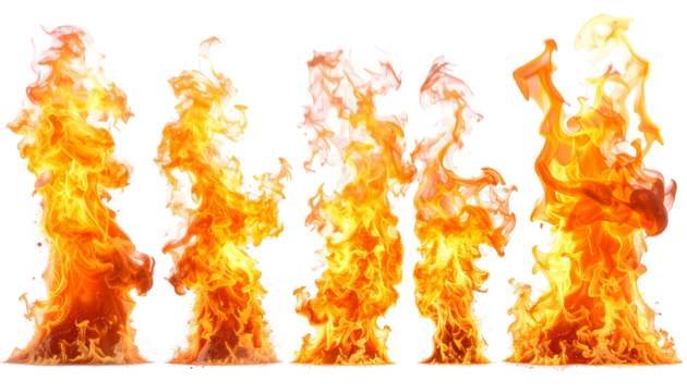 Fiery columns of flames against black