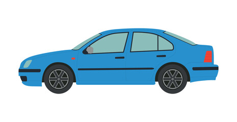 Blue modern sedan on white background - Vector illustration