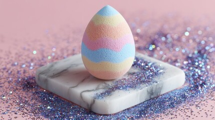 Vibrant Pastel Decorative Egg on Glittery Background for Celebrations