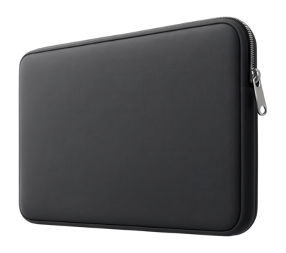 Sleek laptop sleeve with closed zipper, showcasing minimal design aesthetic.