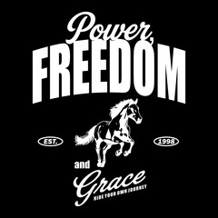 Hand-drawn futuristic illustration of a horse in motion. Simple style, ideal for T-shirt prints and classic apparel graphics