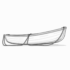 Simple wooden boat illustration with rope detailing on white background  