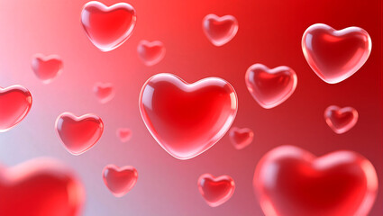 Floating 3D Red Hearts on Gradient Background for Romance