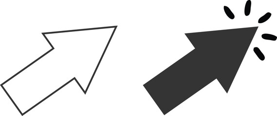 A set of two cursor arrow icons, one an outline and one solid, with a "click" effect, perfect for web design, user interface, and digital technology concepts.

