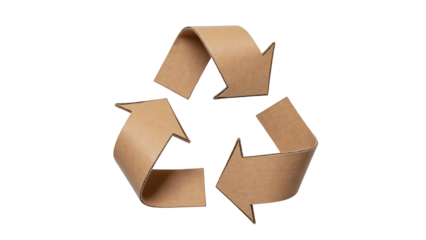 Recycling symbol made of brown paper, representing sustainability and eco friendliness. This emphasizes importance of recycling and environmental